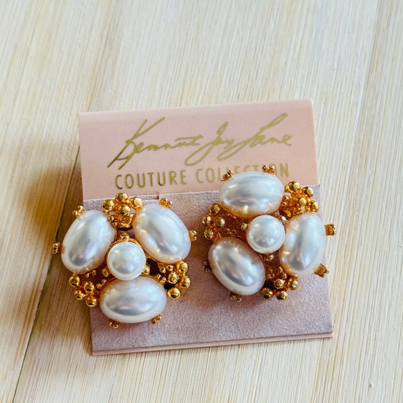 VTG KJL Kenneth Jay Lane Couture Signed Earrings Pierced pearl Gold Regal 90s - Picture 3 of 5